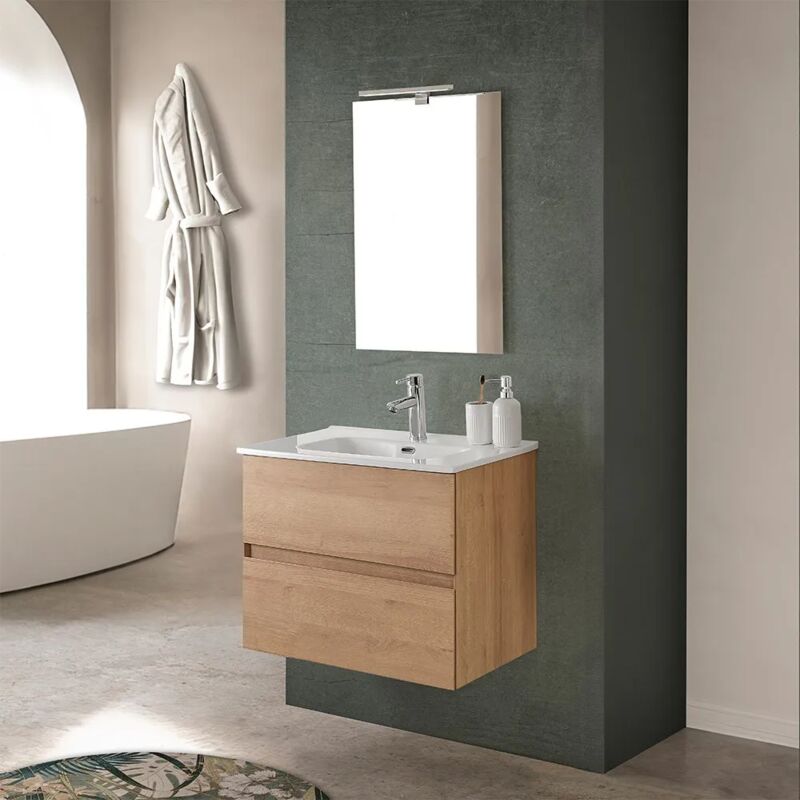 foto del prodotto inbagno mobile bagno sospeso 60 cm noce gold con lavabo e specchio dafne