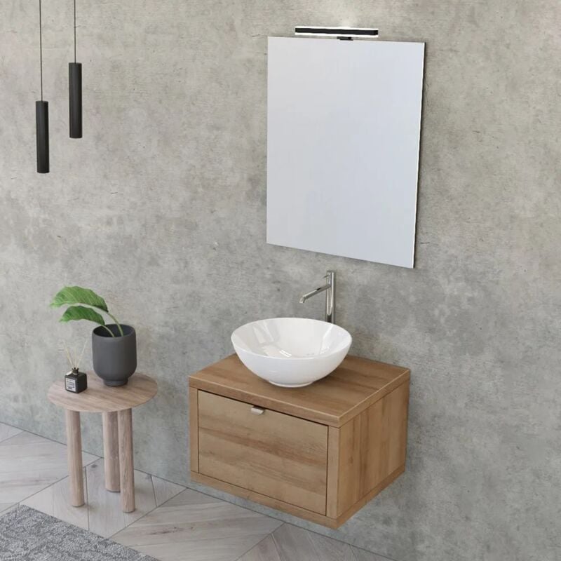foto del prodotto inbagno mobile bagno sospeso 60 cm rovere miele master lavabo 40 e specchio