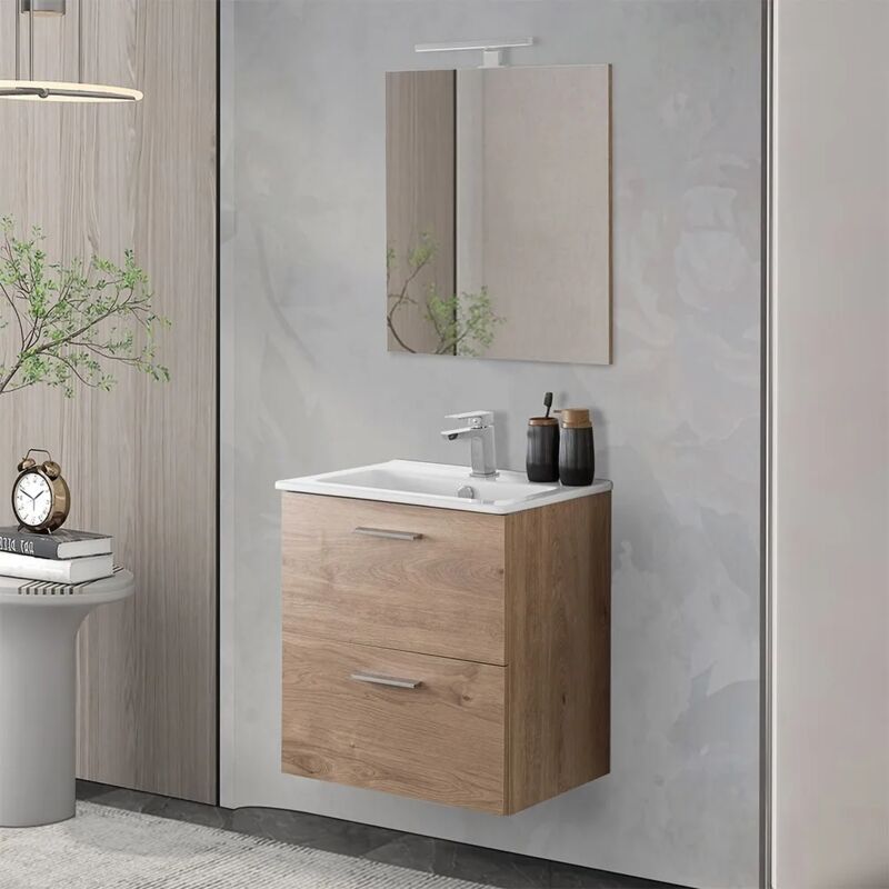 foto del prodotto inbagno mobile bagno sospeso 60 rovere africa con lavabo e specchio miami