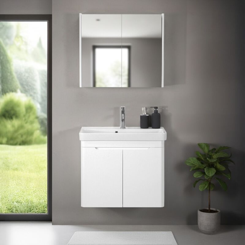 foto del prodotto inbagno - mobile bagno sospeso 70 cm bianco lucido con armadietto a specchio clip