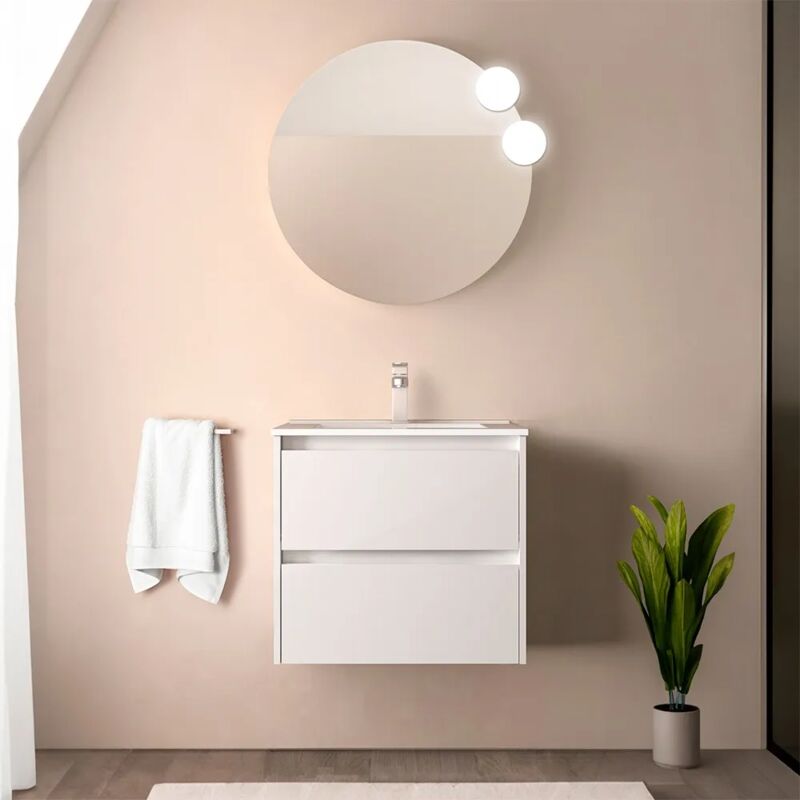 foto del prodotto inbagno mobile bagno sospeso 70 cm bianco lucido con specchio e lavabo gaya