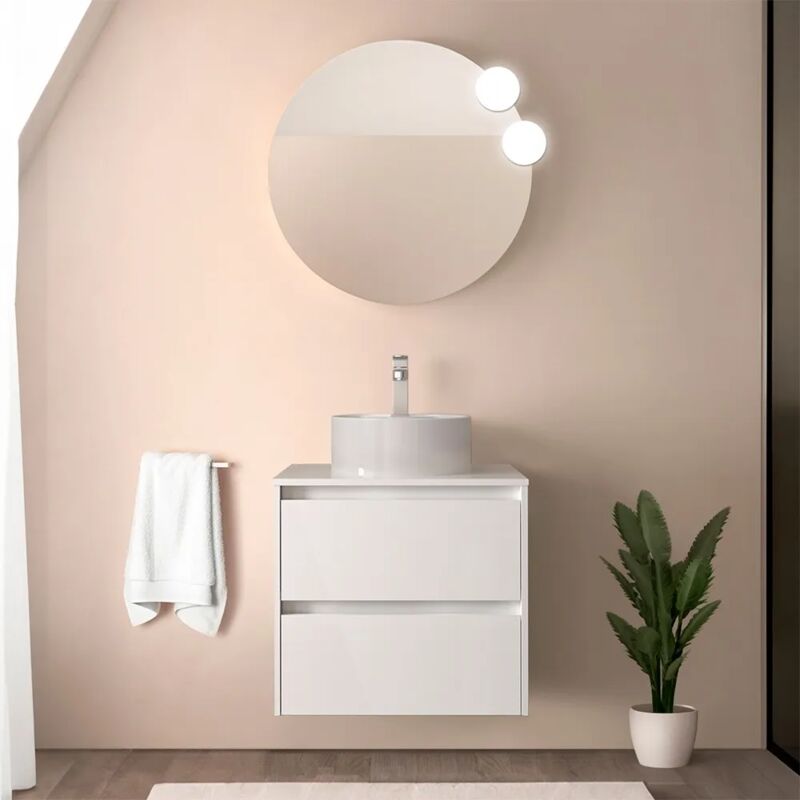 foto del prodotto inbagno mobile bagno sospeso 70 cm bianco lucido con top e specchio gaya