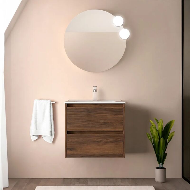 foto del prodotto inbagno mobile bagno sospeso 70 cm noce maya con specchio e lavabo gaya