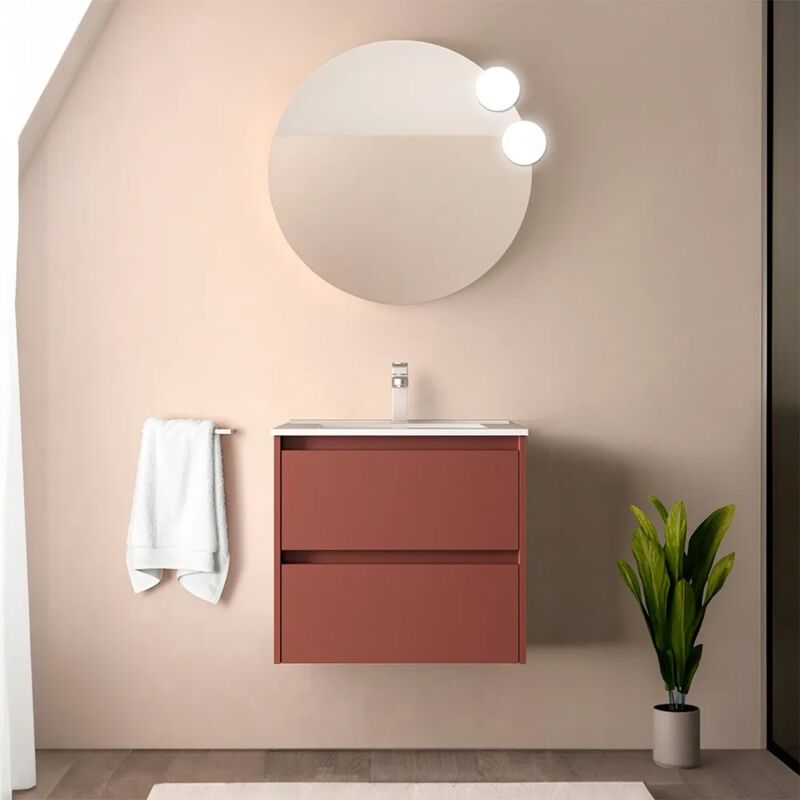 foto del prodotto inbagno mobile bagno sospeso 70 cm rosso satinato con specchio e lavabo gaya