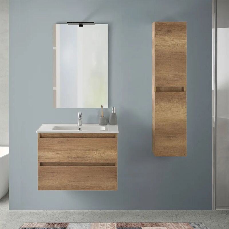 foto del prodotto inbagno mobile bagno sospeso 70 cm rovere naturale con pensile h 125 cm nadia