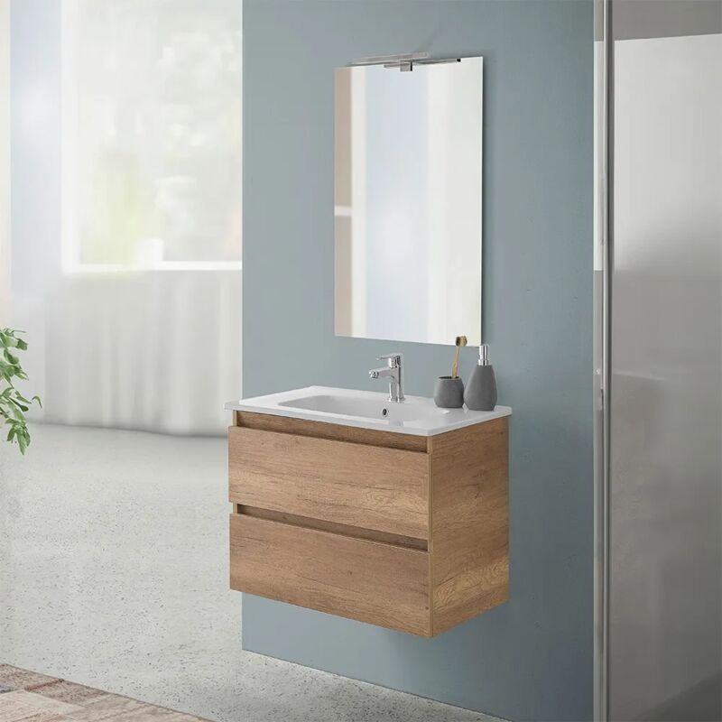 foto del prodotto inbagno mobile bagno sospeso 70 rovere naturale completo con 2 cassetti nadia