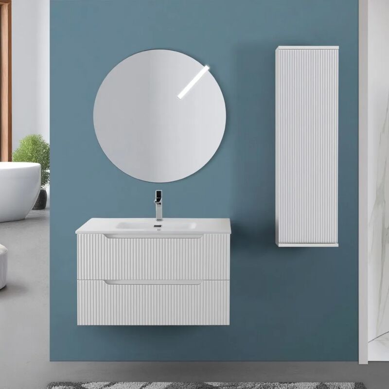foto del prodotto inbagno mobile bagno sospeso 80 bianco cannettato doppi cassetto lavabo e specchio wise