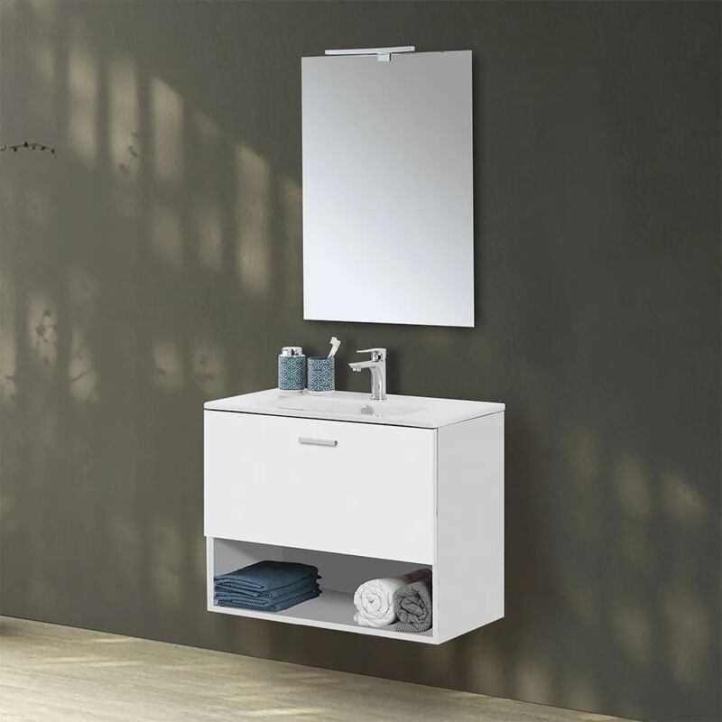 foto del prodotto inbagno mobile bagno sospeso 80 bianco con lavabo e specchio led martha
