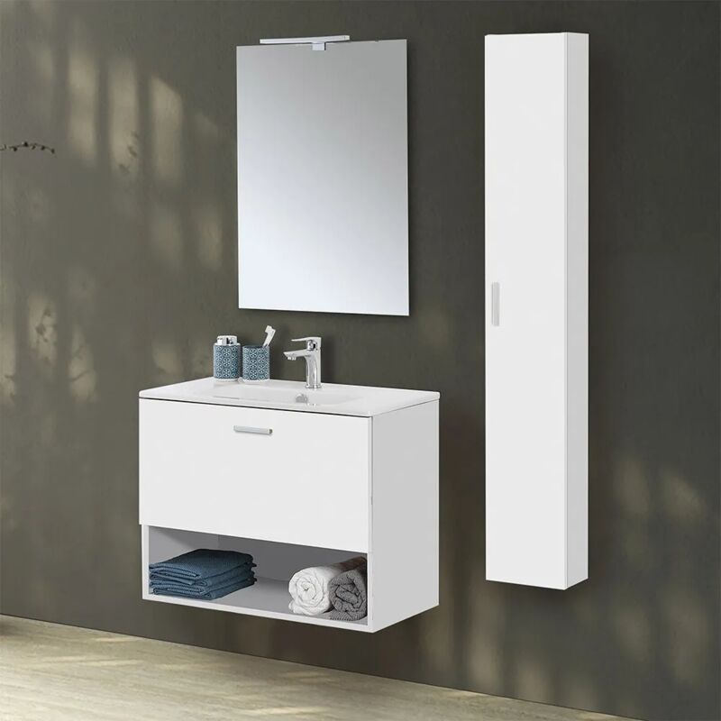 foto del prodotto inbagno mobile bagno sospeso 80 bianco con pensile 150 lavabo e specchio martha
