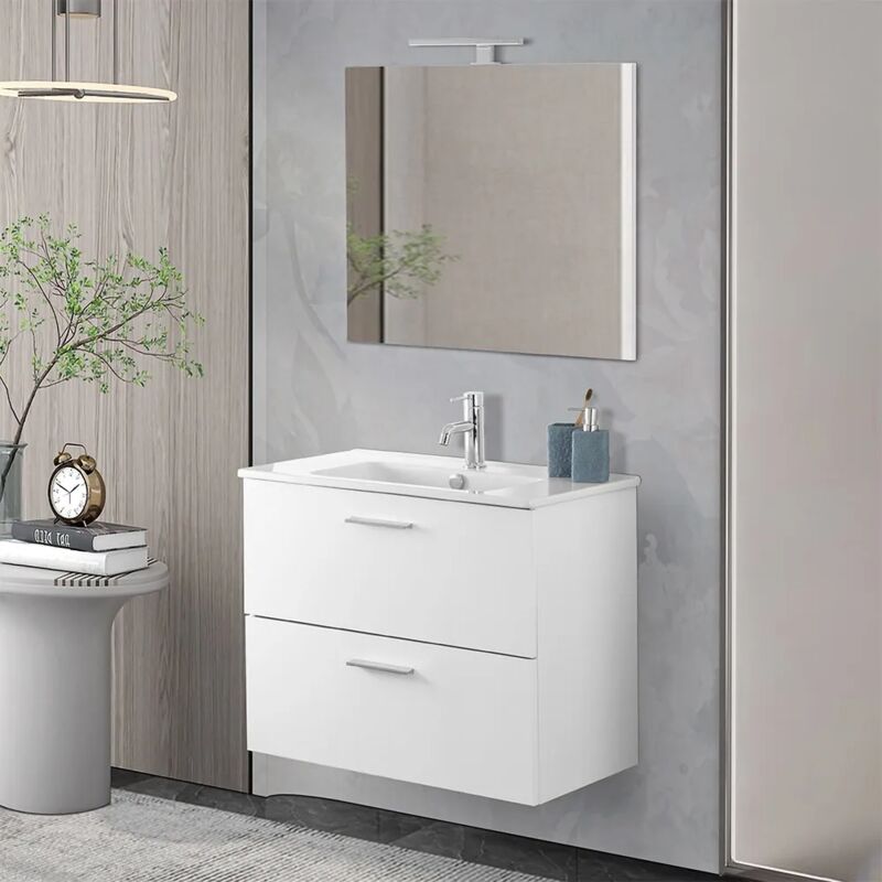 foto del prodotto inbagno mobile bagno sospeso 80 bianco lucido con lavabo e specchio miami