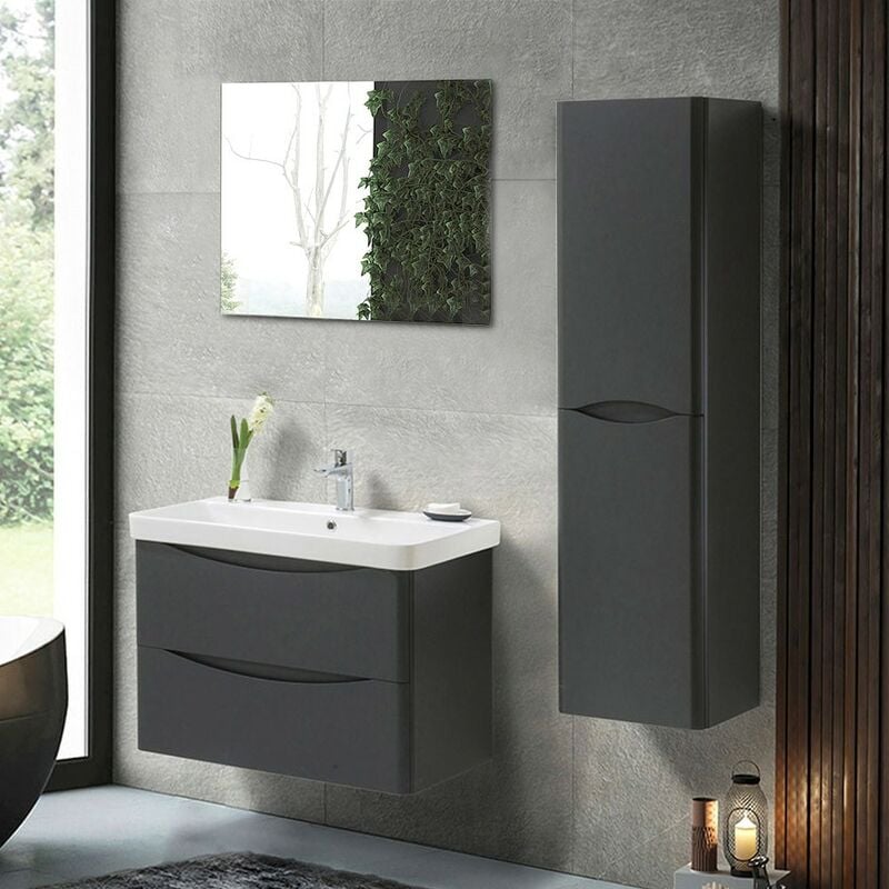 foto del prodotto inbagno mobile bagno sospeso 80 cm antracite con specchio a filo zen