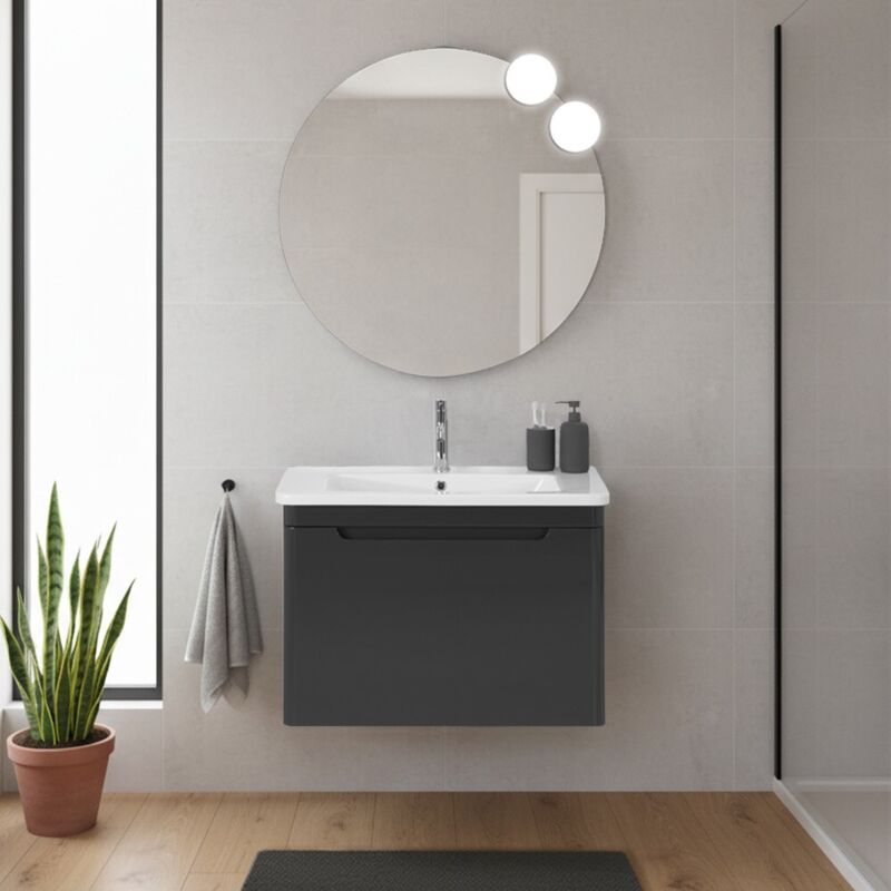foto del prodotto inbagno mobile bagno sospeso 80 cm antracite lucido con specchio 70x90 stillo