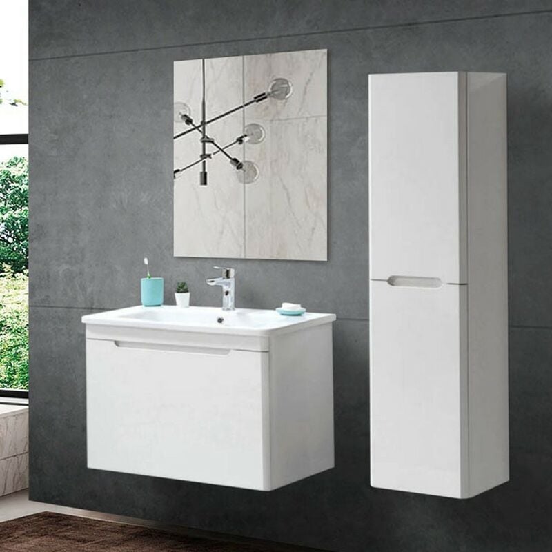 foto del prodotto inbagno mobile bagno sospeso 80 cm bianco lucido con specchio 70x90 stillo