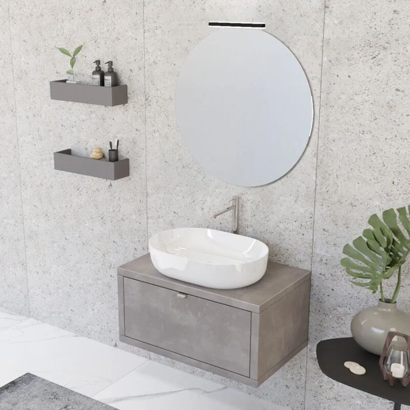foto del prodotto inbagno mobile bagno sospeso 80 cm master grigio cemento con lavabo appoggio e specchio