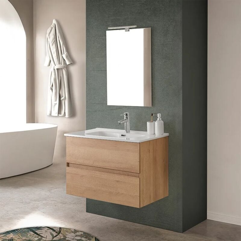 foto del prodotto inbagno mobile bagno sospeso 80 cm noce gold con lavabo e specchio dafne