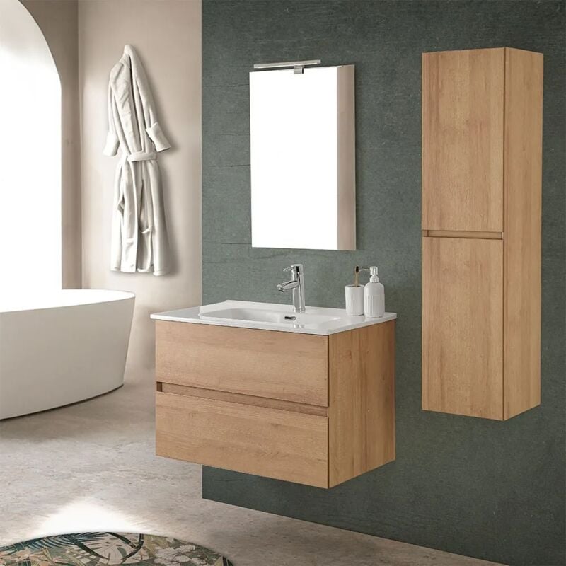 foto del prodotto inbagno mobile bagno sospeso 80 cm noce gold con pensile h 120 cm dafne