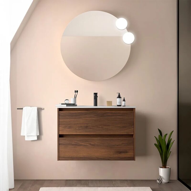 foto del prodotto inbagno mobile bagno sospeso 80 cm noce maya con specchio e lavabo gaya