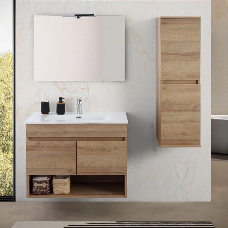 foto del prodotto inbagno mobile bagno sospeso 80 cm rovere africa con ante e vano a giorno kleo