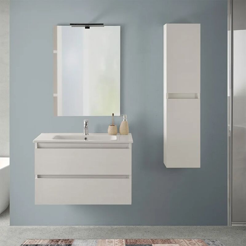 foto del prodotto inbagno mobile bagno sospeso 80 cm rovere bianco con pensile h 125 cm nadia