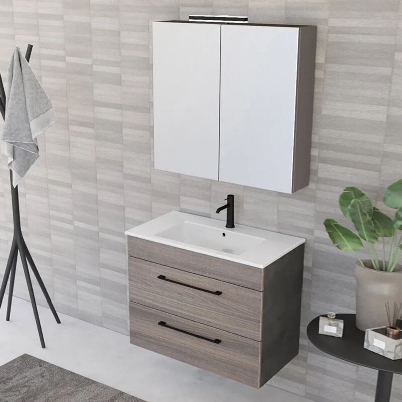 foto del prodotto inbagno mobile bagno sospeso 80 cm smart olmo lava con specchio contenitore