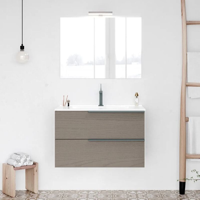 foto del prodotto inbagno mobile bagno sospeso 80 fango con lavabo in ceramica e specchio a filo led victoria