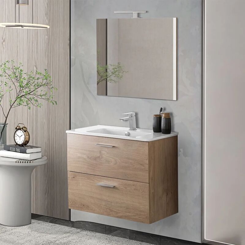 foto del prodotto inbagno - mobile bagno sospeso 80 rovere africa con lavabo e specchio miami