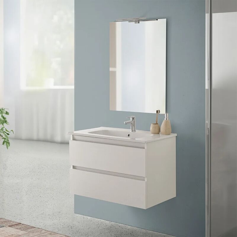 foto del prodotto inbagno mobile bagno sospeso 80 rovere bianco completo con 2 cassetti nadia