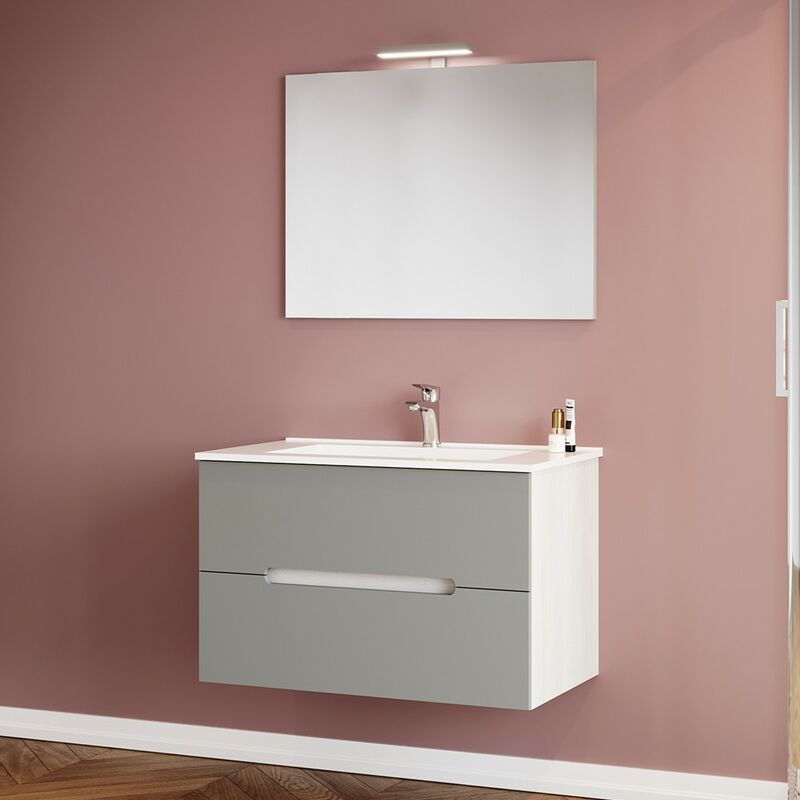 immagine 0 del prodotto inbagno mobile bagno sospeso 80 rovere bianco e tortora con lavabo e specchio iris