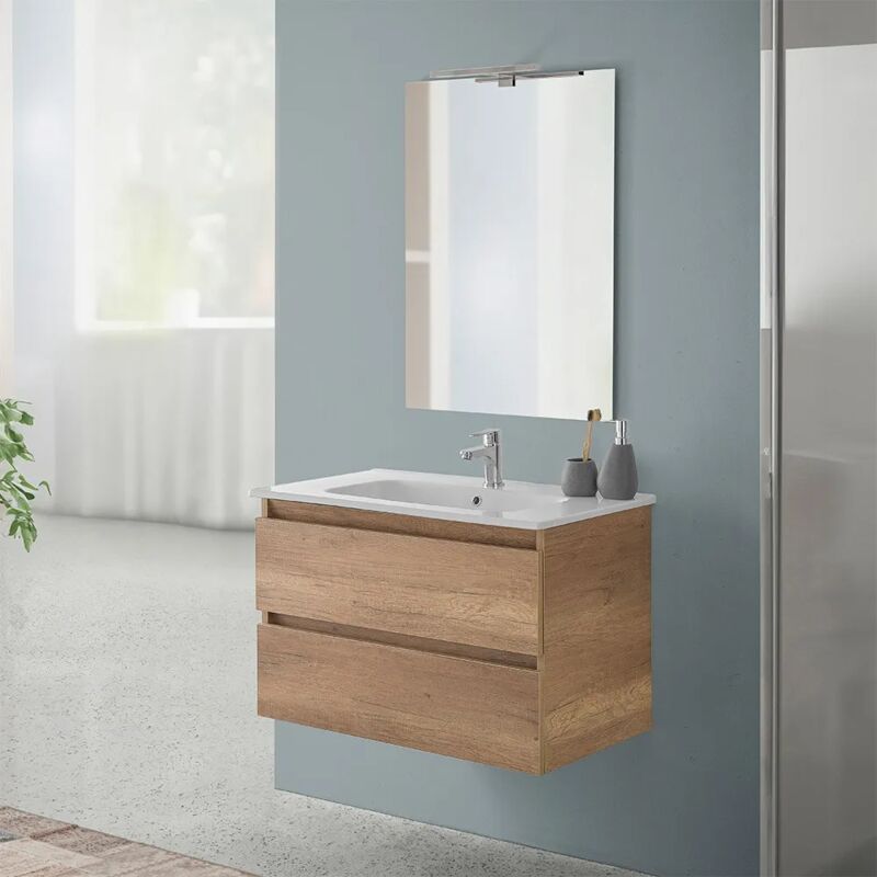 foto del prodotto inbagno mobile bagno sospeso 80 rovere naturale completo con 2 cassetti nadia