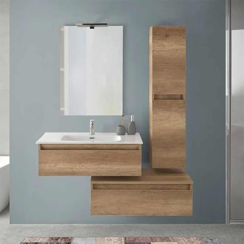 foto del prodotto inbagno mobile bagno sospeso 80 rovere naturale con 2 cassetti e pensile nadia