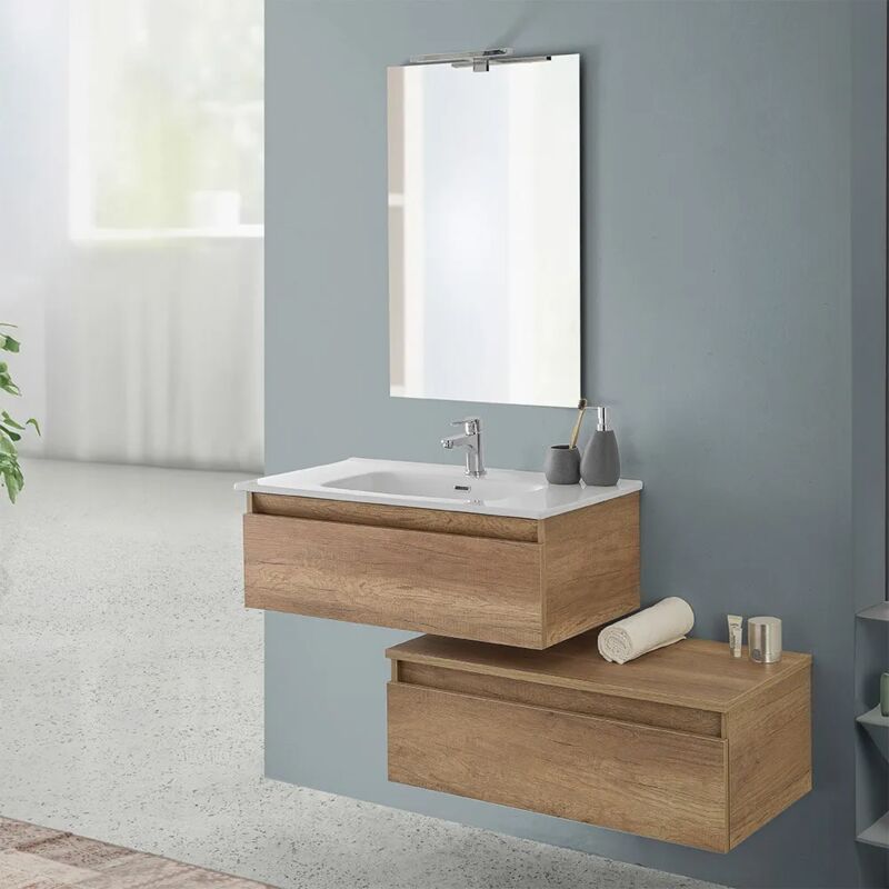 foto del prodotto inbagno mobile bagno sospeso 80 rovere naturale con base lavabo e cassetto nadia