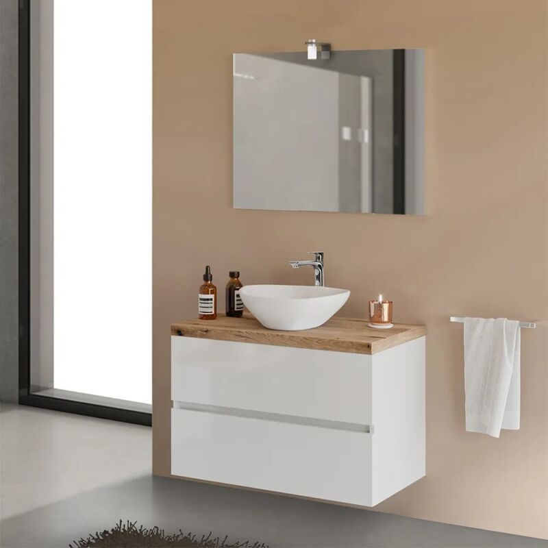 foto del prodotto inbagno mobile bagno sospeso 80 town bianco top rovere naturale per lavabo d appoggio