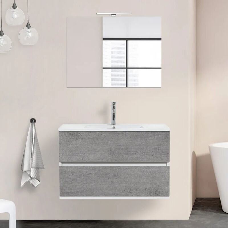 foto del prodotto inbagno mobile bagno sospeso 90 cm duble grigio industrial completo di lavabo e specchio