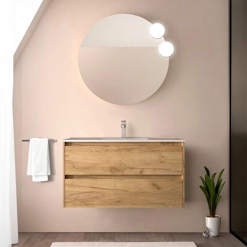 foto del prodotto inbagno mobile bagno sospeso 90 cm rovere africa con specchio e lavabo gaya