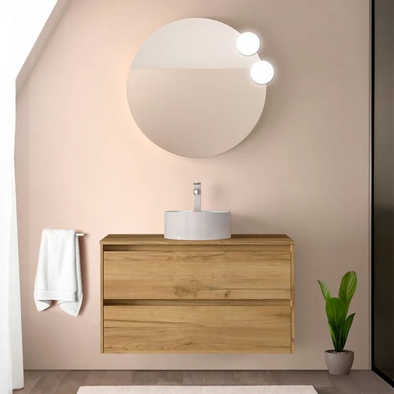 foto del prodotto inbagno mobile bagno sospeso 90 cm rovere africa con top e specchio gaya