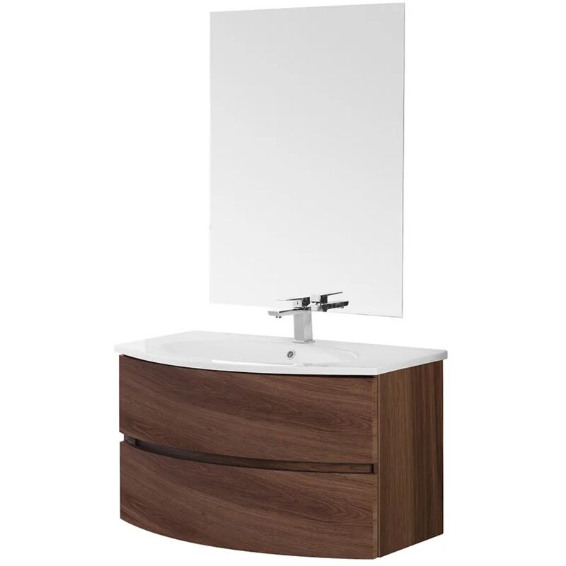 foto del prodotto inbagno mobile bagno sospeso 90 noce con lavabo e specchio 70x90 cm maiori