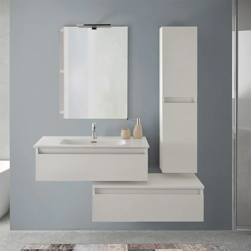 foto del prodotto inbagno mobile bagno sospeso 90 rovere bianco con 2 cassetti e pensile nadia