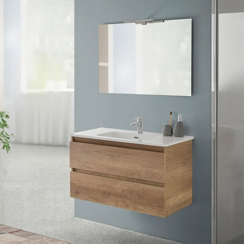 foto del prodotto inbagno mobile bagno sospeso 90 rovere naturale completo con 2 cassetti nadia