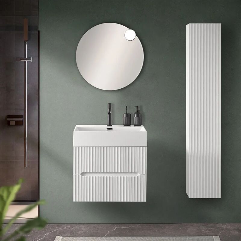 foto del prodotto inbagno mobile bagno sospeso cannettato 60 cm bianco opaco con specchio bali