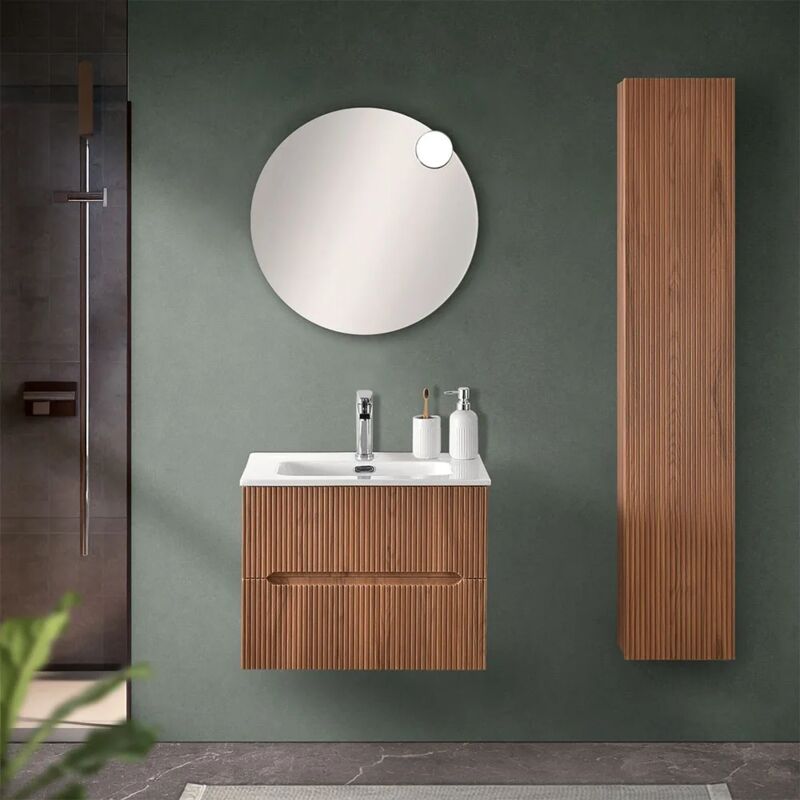 foto del prodotto inbagno - mobile bagno sospeso cannettato 60 cm noce canaletto con lavabo bali