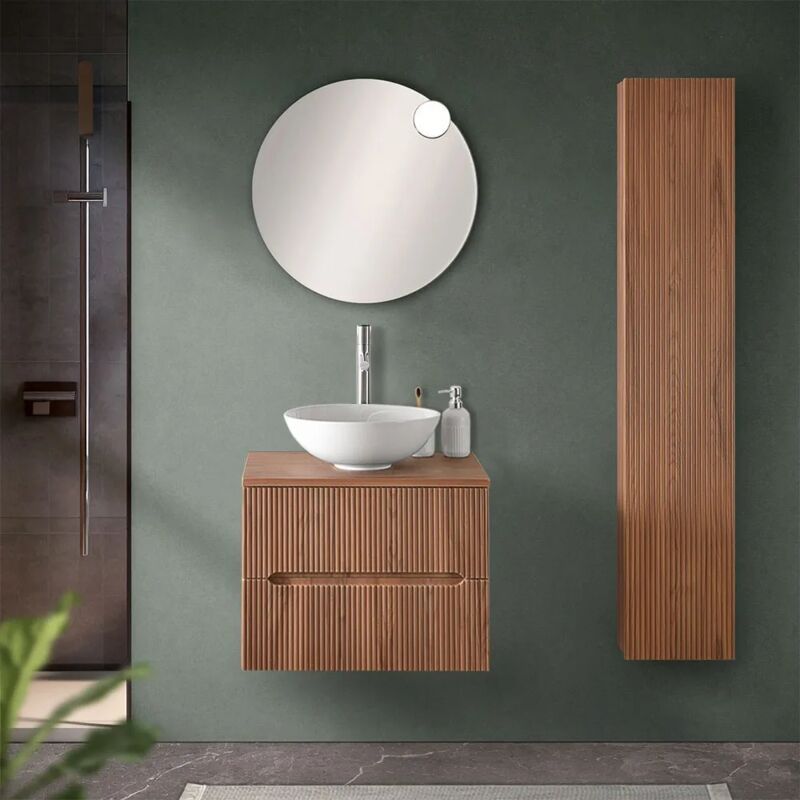 foto del prodotto inbagno mobile bagno sospeso cannettato 60 cm noce con top e specchio bali