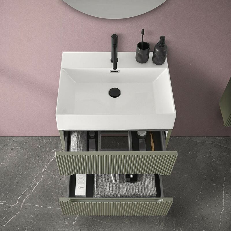 foto del prodotto inbagno mobile bagno sospeso cannettato 70 cm verde con specchio bali