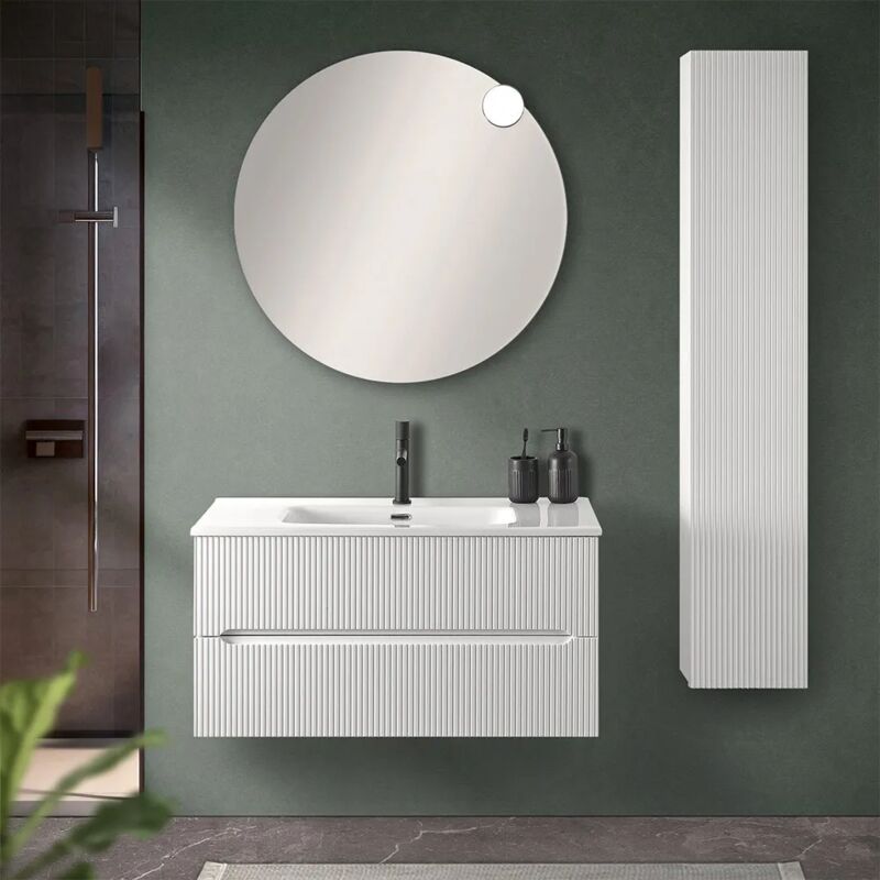 foto del prodotto inbagno mobile bagno sospeso cannettato 90 cm bianco opaco con specchio bali