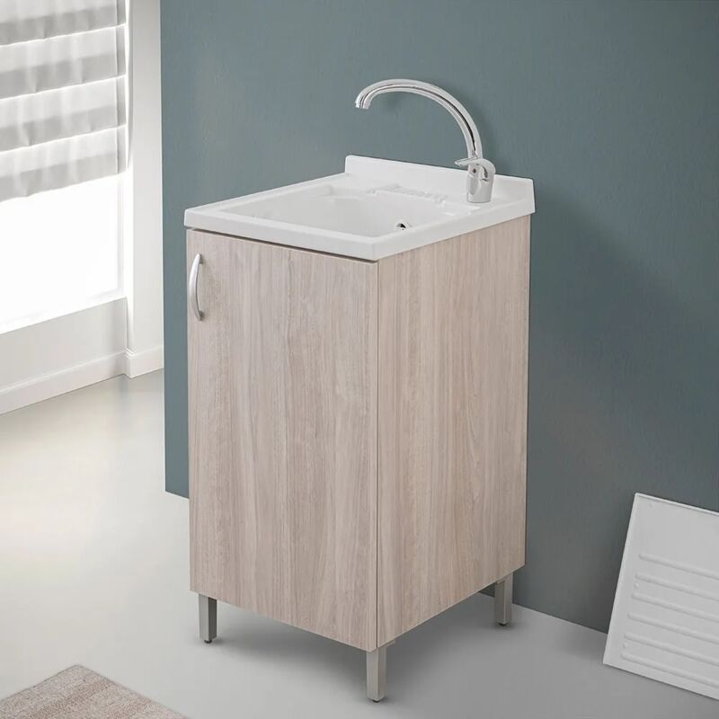 foto del prodotto inbagno - mobile lavatoio 45 olmo con vasca in resina e strofinatoio