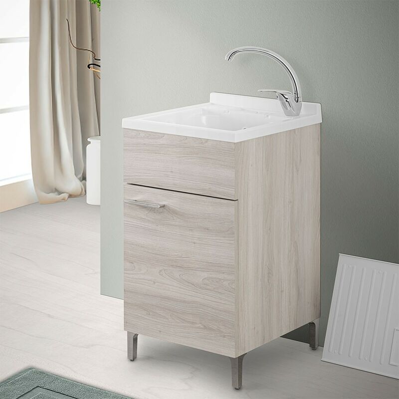 foto del prodotto inbagno mobile lavatoio 45x50 cm 1 anta rovere grigio con vaschetta in resina