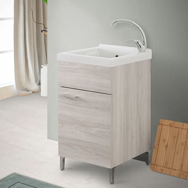 foto del prodotto inbagno mobile lavatoio 45x50 cm rovere grigio con vasca lavapanni in ceramica