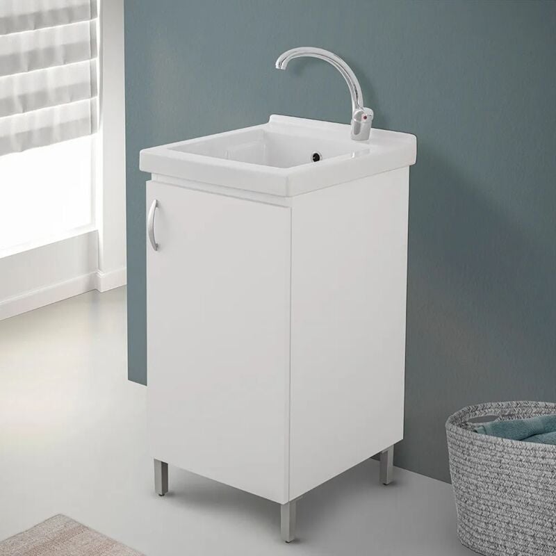foto del prodotto inbagno mobile lavatoio 45x50 in ceramica bianco opaco completo di scarico