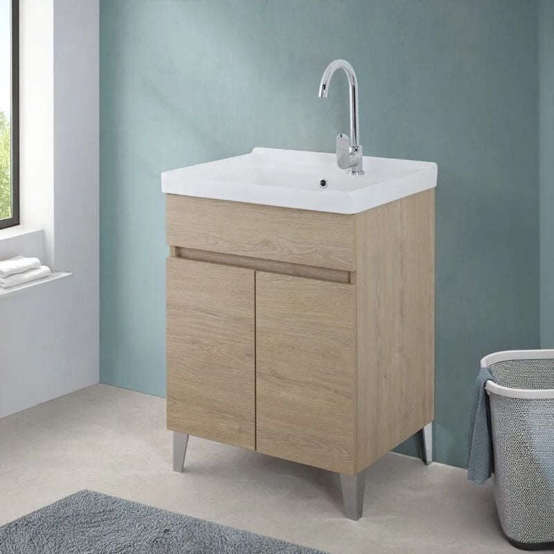 foto del prodotto inbagno mobile lavatoio 60x46,8 cm rovere dolomite con vasca in ceramica bianca