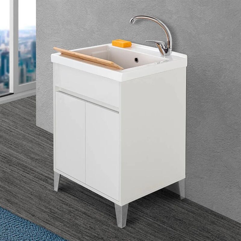 foto del prodotto inbagno mobile lavatoio 60x50 cm bianco lucido con vasca in ceramica way