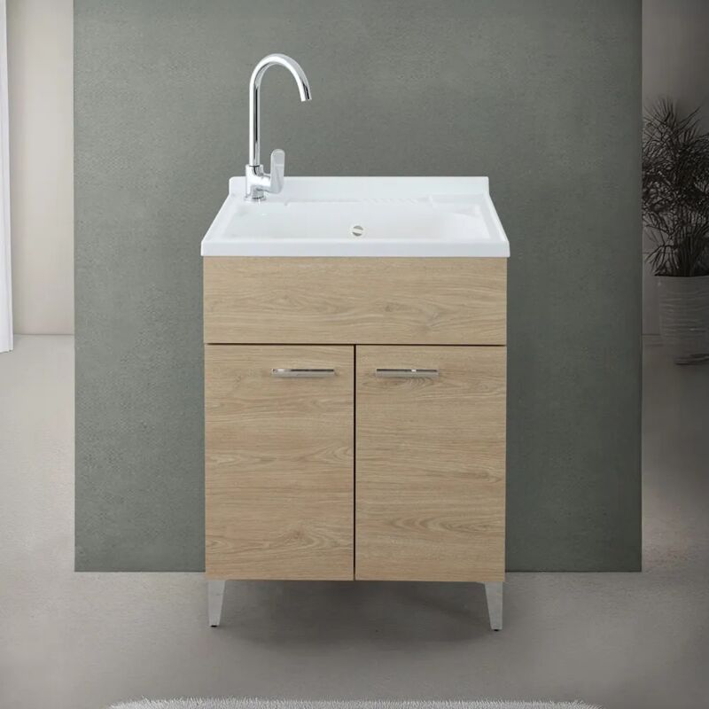 foto del prodotto inbagno mobile lavatoio 60x50 cm rovere con vasca in resina e asse lavapanni